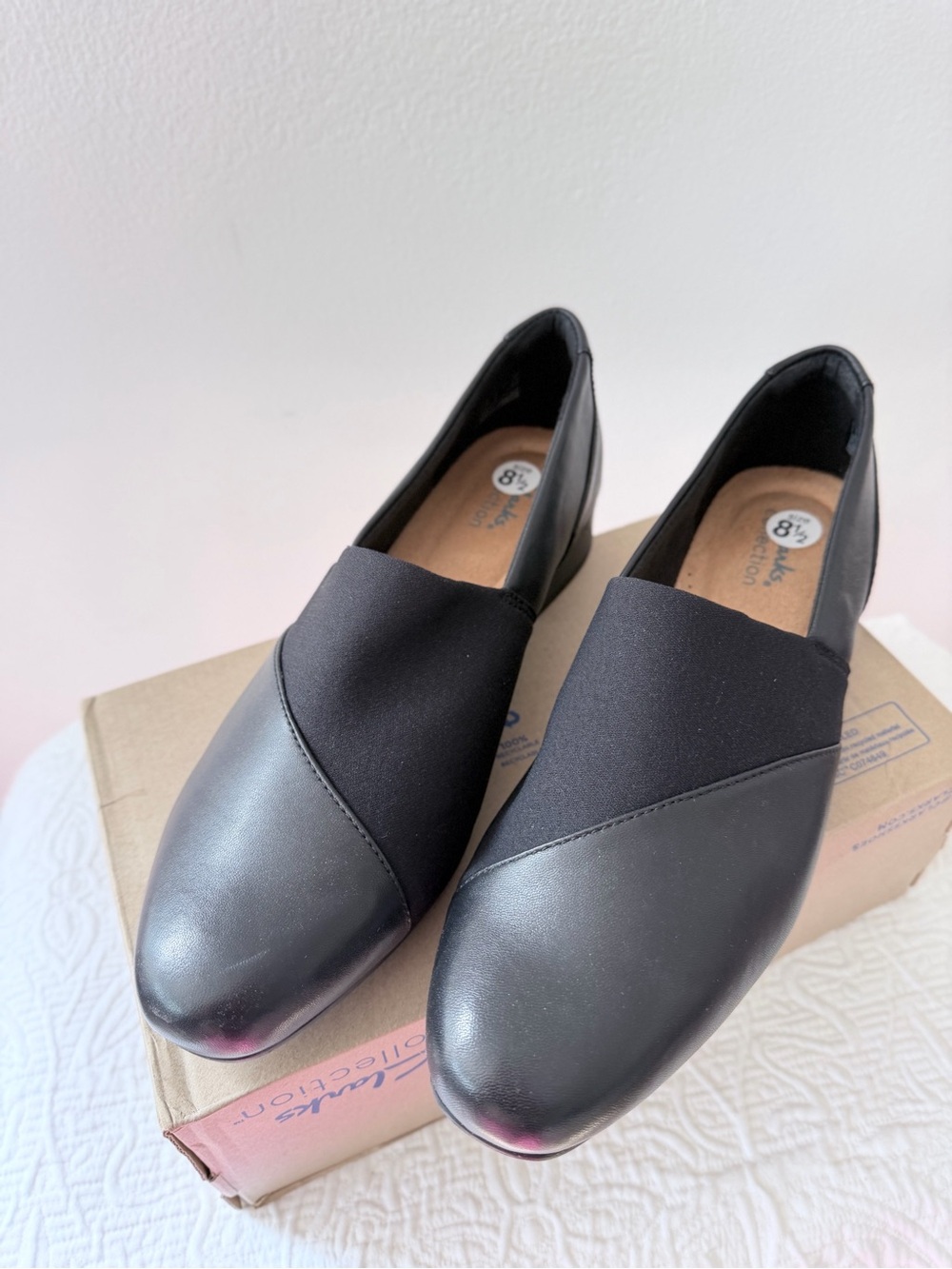 Clarks Juliet Gem Womens 8.5 W Black Leather Slip On Loafers Flats Shoes New